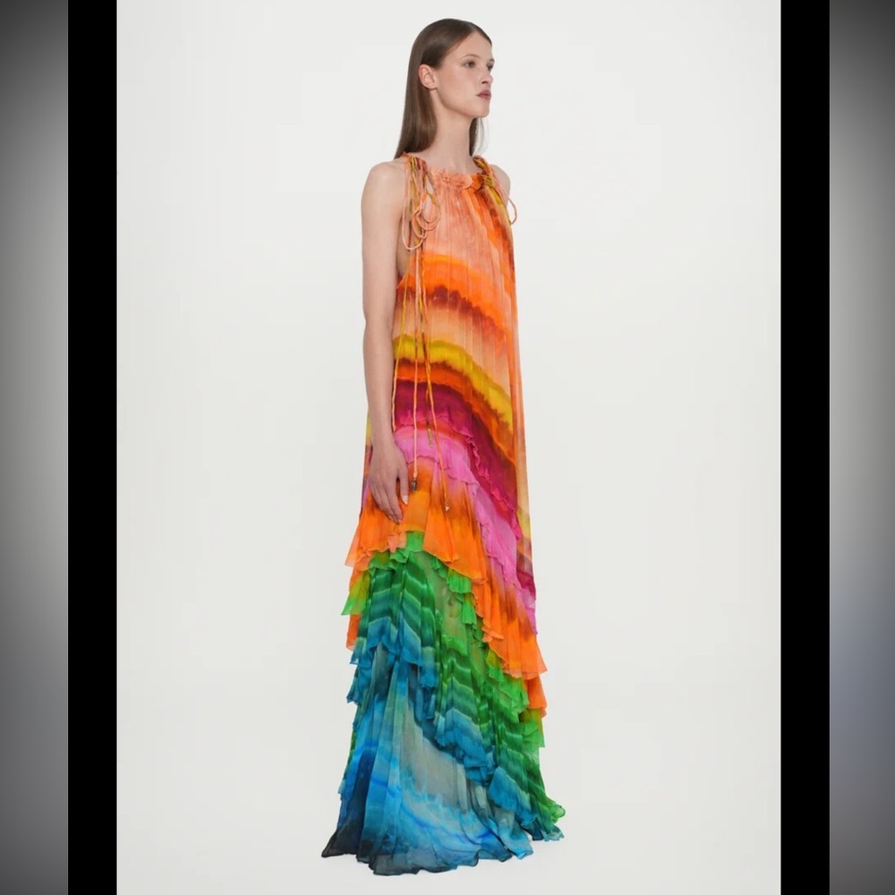 Alemais- Multicolored Ombré Iris Silk Ruffle Maxi Dress - Picture 2 of 10